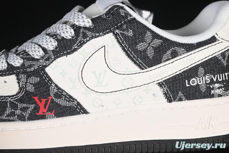 Nike Air Force 1 '07 Low LV Collaboration Denim Beige Black Stitching Casual Sneakers - MZ9588-815