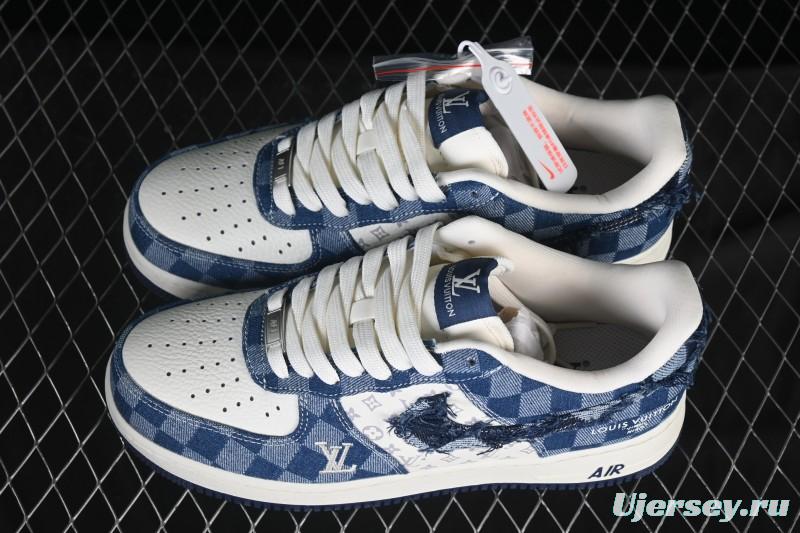 Nike Air Force 1 '07 Low Casual Sneakers in White Navy Blue - YF9511-816
