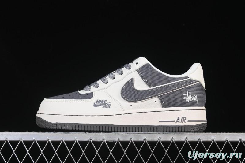 Nike Air Force 1'07 Low Stussy Collaboration Light Gray Canvas Casual Sneakers - JP8028-011