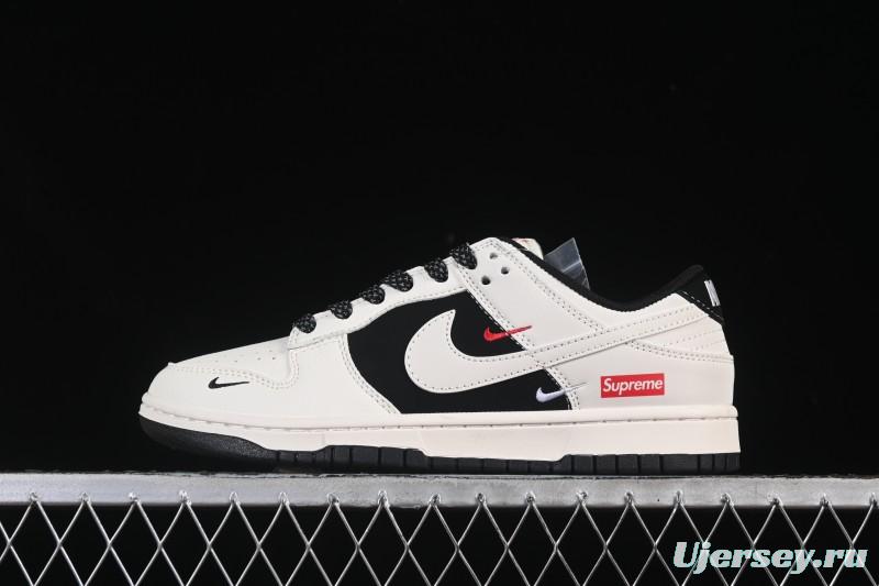Nike SB Dunk Low Supreme Collaboration Beige Black Patchwork Anniversary Custom Low-Top Casual Skate Shoes JP1628-010