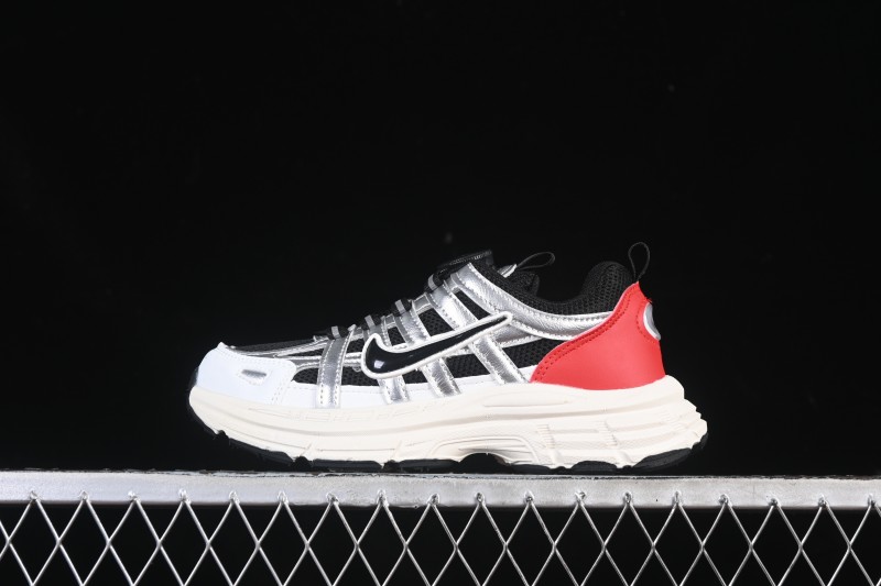 Nike P-6000 Retro Casual Sports Kids Shoes - Silver Red Black Swoosh