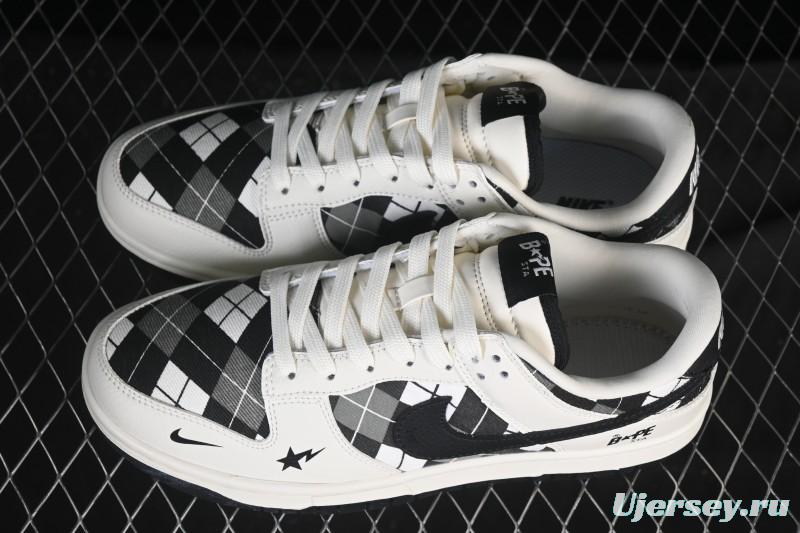 Nike SB Dunk Low BAPE Collaboration White Black Grid Low-Top Casual Skate Shoes - SC0601-463