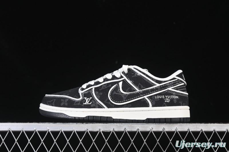 Nike SB Dunk Low LV Collaboration White Dark Black Denim High-End Custom Low-Top Casual Skate Shoes - SC0601-467