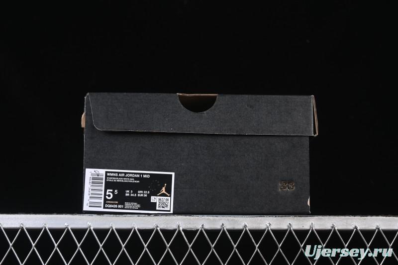 Nike Air Jordan 1 Mid AJ1 Mid-Top Casual Sneakers with Black White Orange Design - DQ8426-801