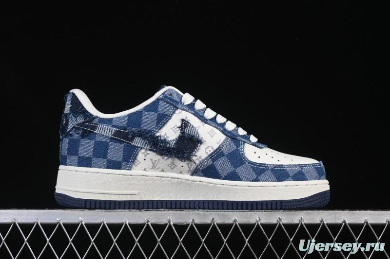 Nike Air Force 1 '07 Low Casual Sneakers in White Navy Blue - YF9511-816