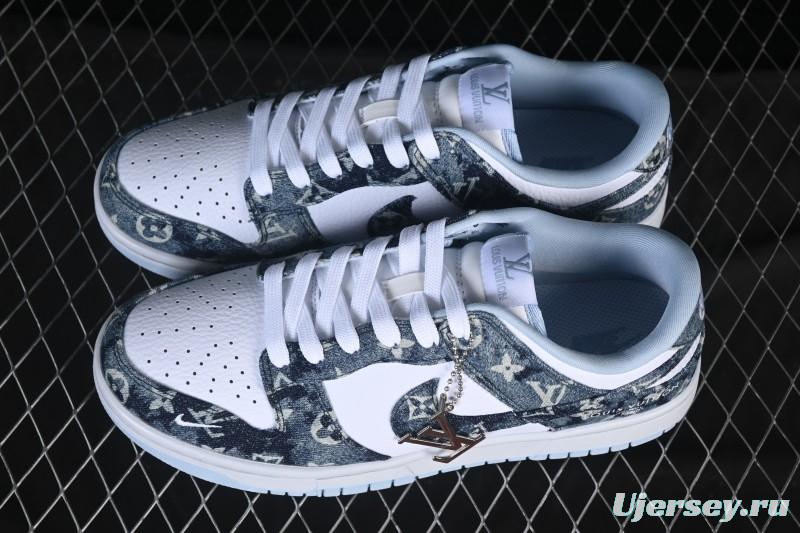 Nike SB Dunk Low LV Collaboration Tie-Dye Denim Anniversary High-End Custom Low-Top Casual Skate Shoes - SC0601-475