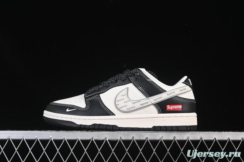 Nike SB Dunk Low Supreme Collaboration Beige Black Silver High-End Custom Low-Top Casual Skate Shoes - HH7518-099