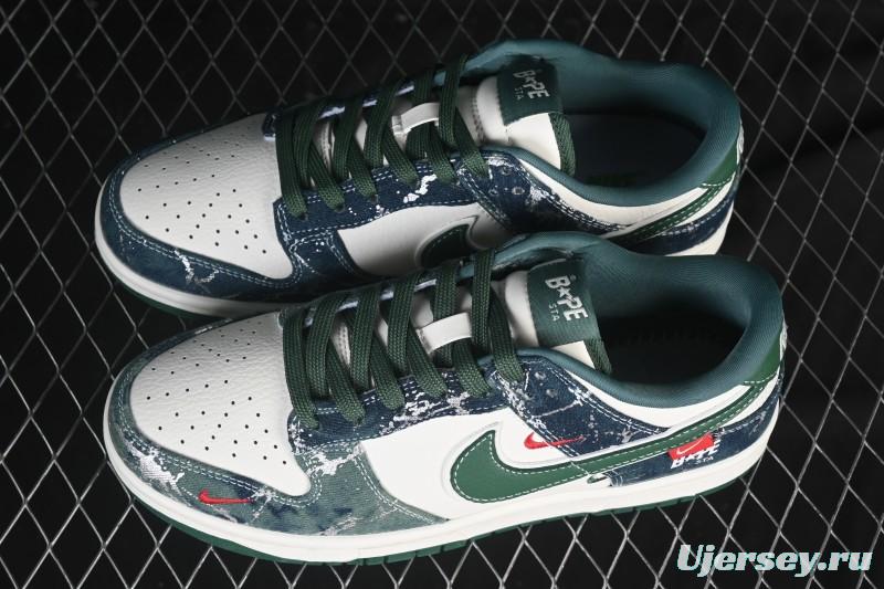 Nike SB Dunk Low BAPE Collaboration White Army Green Anniversary High-End Custom Low-Top Casual Skate Shoes - SC0601-465