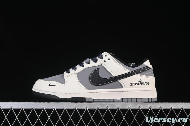 Nike SB Dunk Low Stone Island Collaboration Beige Grey Black Patchwork Anniversary Custom Low-Top Casual Skate Shoes - JP8028-041