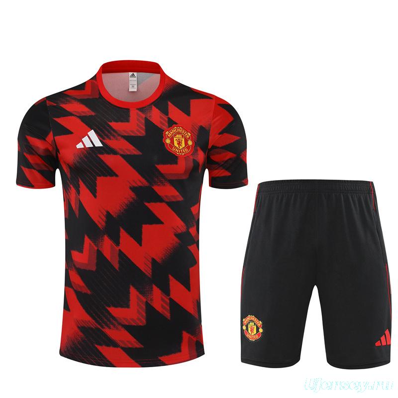 25/26 Manchester United Red Black Camouflage Short Sleeve Jersey+Shorts with XS