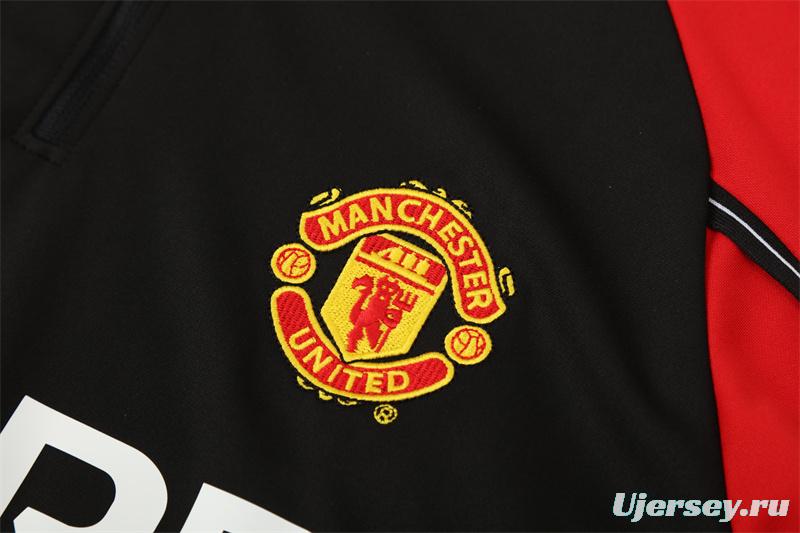 Retro 98/99 Manchester United Black Half Zipper Jacket