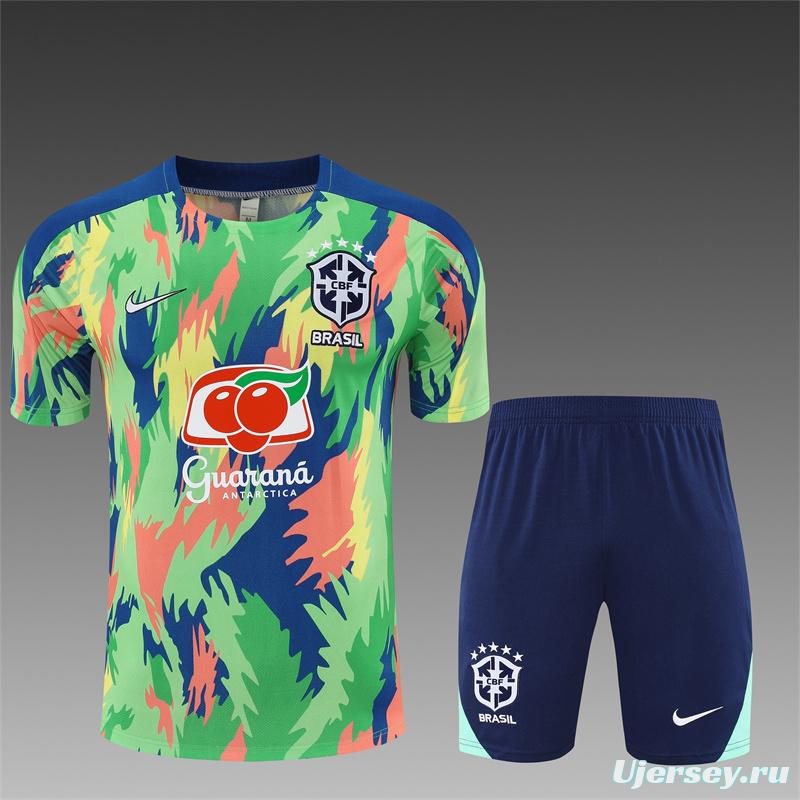 25/26 Brazil Blue Green Camouflage with XS Short Sleeve+Soccer Shorts