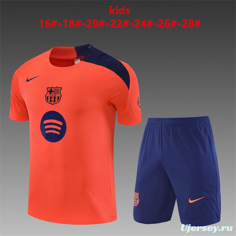 25/26 Kids Barcelona Orange T90 Short Sleeve Jersey+Shorts