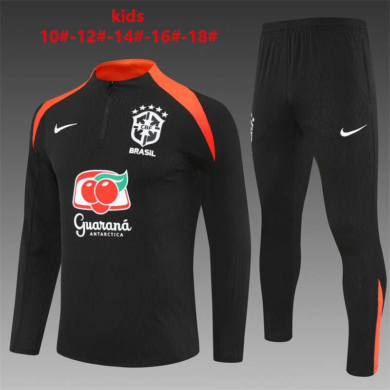 Player Version 25/26 Kids Brazil Black Half Zipper Jacket+Long Pants