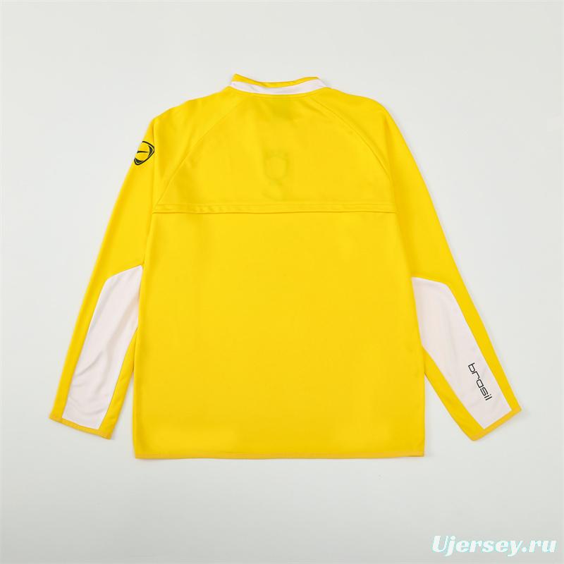 2002 Brazil Yellow Half Zipper Jacket+Long Pants