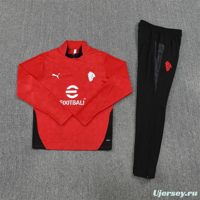 25/26 AC Milan Red Camouflage Half Zipper Jacket+Long Pants