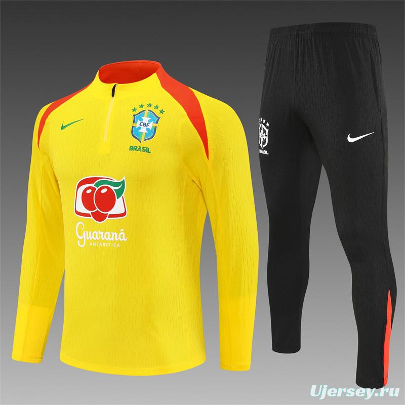Player Version 25/26 Brazil Yellow Half Zipper Jacket+Long Pants