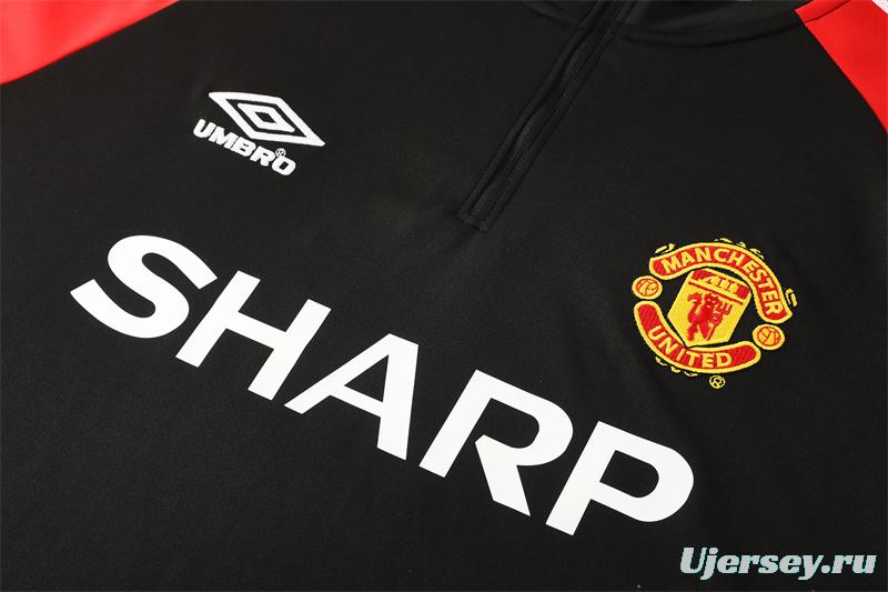 Retro 98/99 Manchester United Black Half Zipper Jacket