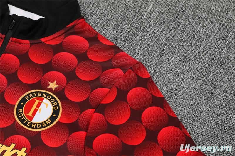 25/26 Feyenoord Red Black Camouflage Half Zipper Jacket+Long Pants