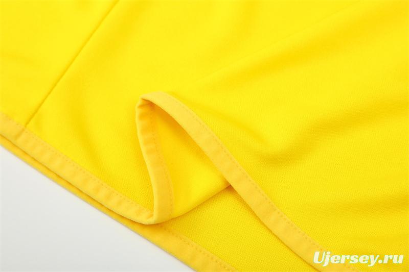 2002 Brazil Yellow Half Zipper Jacket+Long Pants