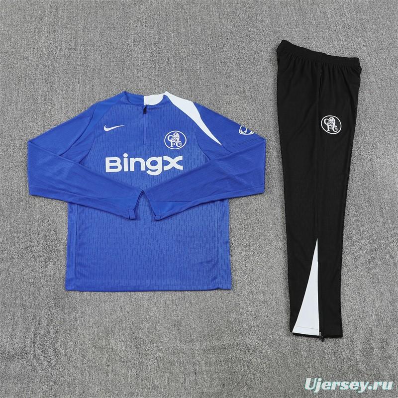 Player Version 25/26 Chelsea Color Blue T90 Half Zipper Jacket+Long Pants