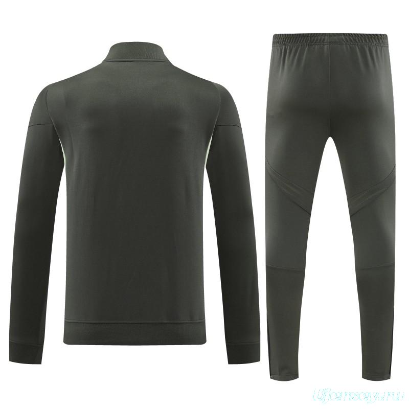 25/26 Real Madrid Dark Grey with Neon Green Stripes Half Zipper Jacket Tracksuit +Long Pants