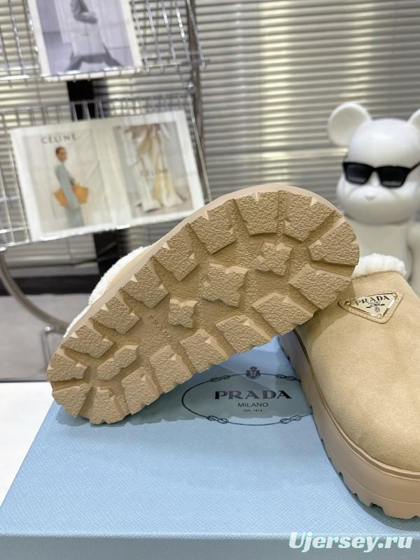 Prada 2025 SS Spring Fur Slippers with Rubber Sole - KFY00280