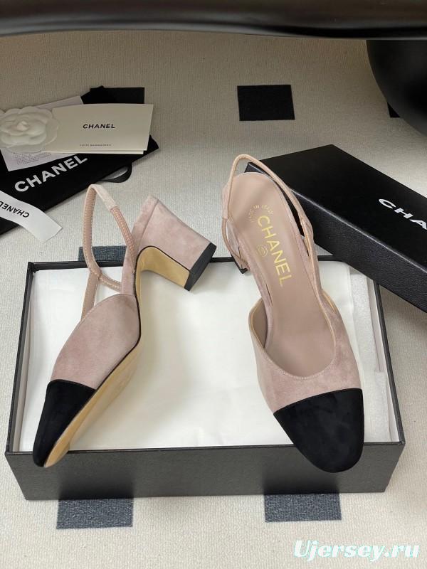 Chanel Sling-back Two-tone Suede Slingback Sandals Flat/Block Heel - KFY00280
