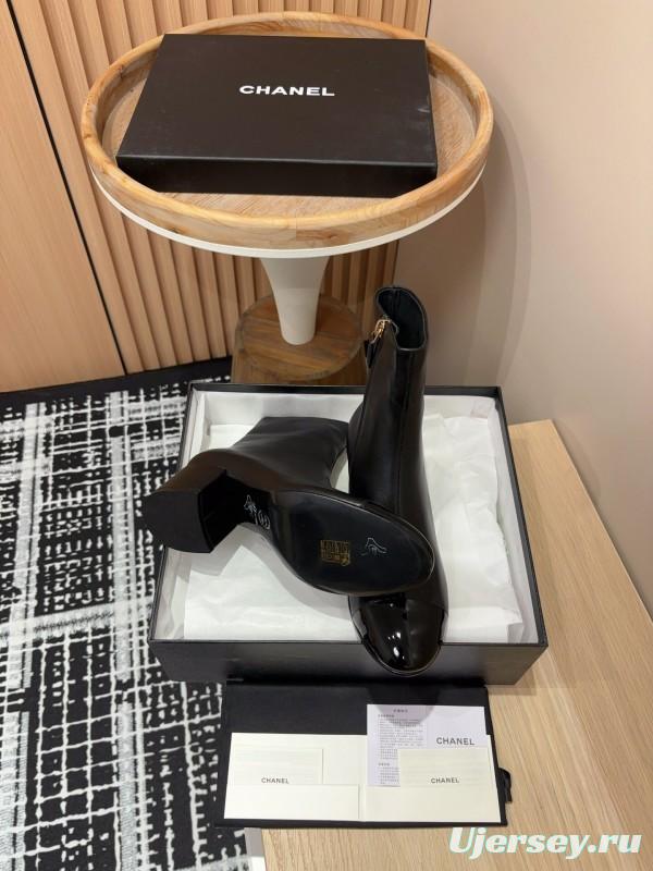 Chanel 2025/SS Patent Leather Block Heel Elastic Ankle Boots - LY00350