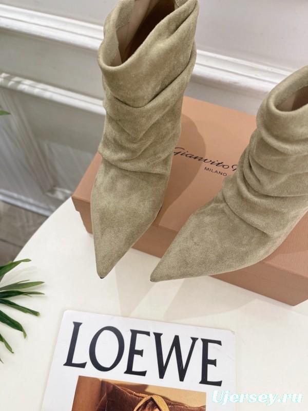 Gianvito Rossi GR Pointed Toe Retro Pleated High Heel Ankle Boots - KFY00340