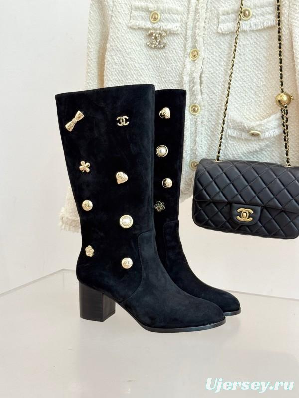 Chanel 2025/SS 25K Double C Metal Buckle High Heel Boots - KFY00530