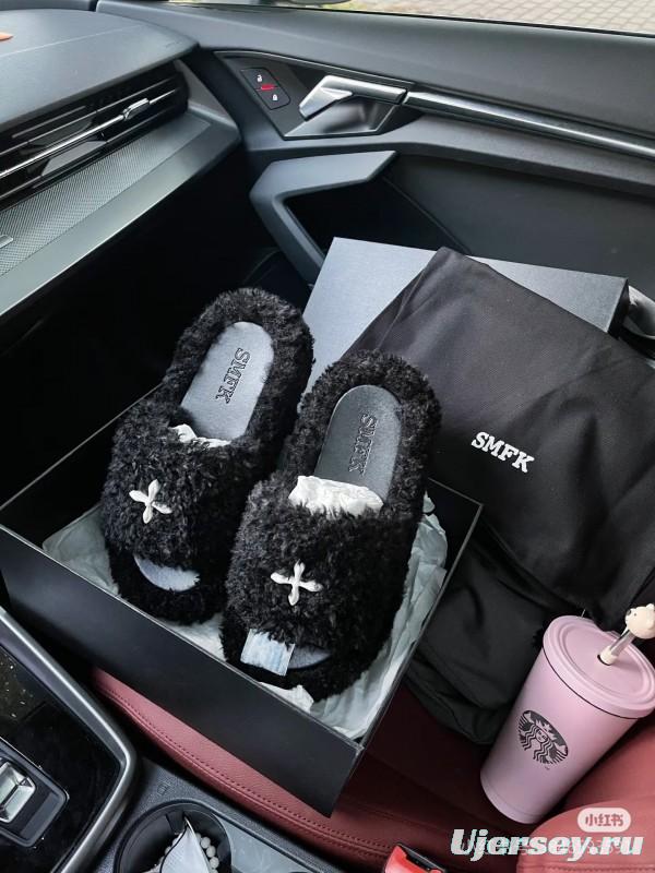 SMFK 2025/SS Fur Mule Sandals Latest Popular Cross Pattern - KFY00230