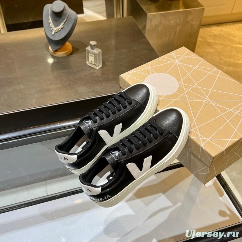 VEJA Classic White Sneakers V Logo Lace-Up Retro Flat Platform Casual Sports Shoes - LY00220