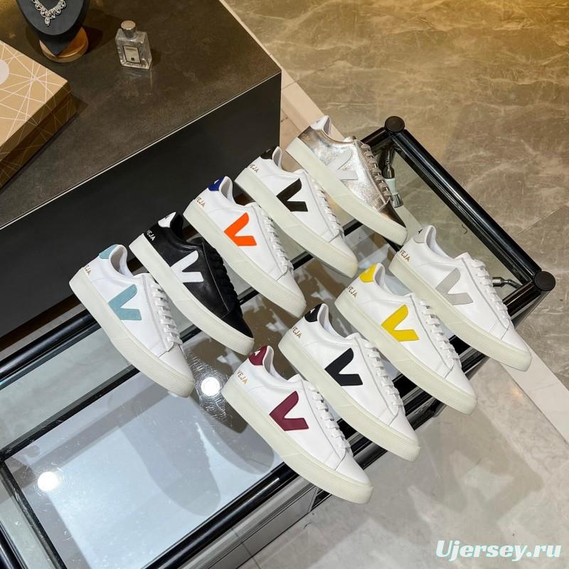 VEJA Classic White Sneakers V Logo Lace-Up Retro Flat Platform Casual Sports Shoes - LY00220