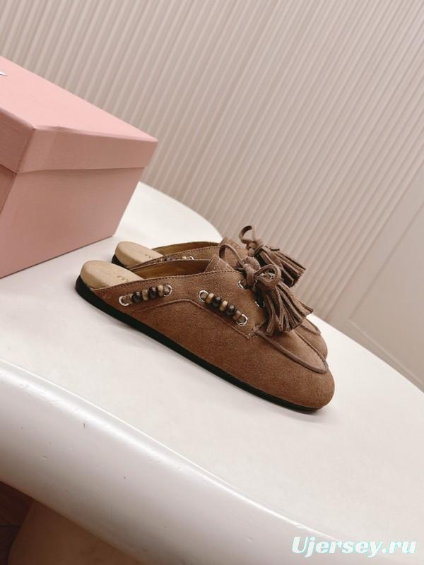 Miu Miu Fall/Winter 2025 Tassel Loafer Mule with Beaded Accents - LY00320