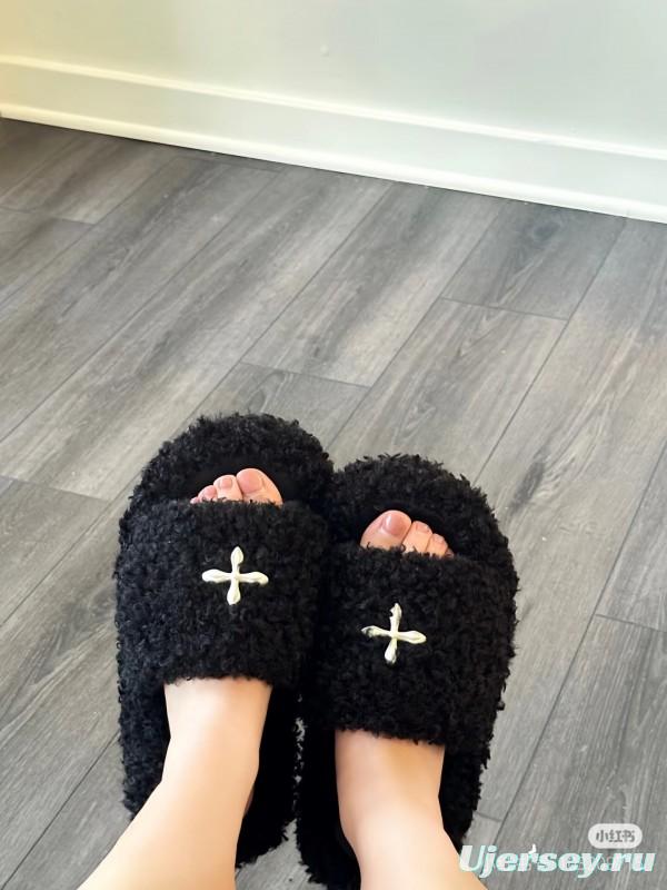 SMFK 2025/SS Fur Mule Sandals Latest Popular Cross Pattern - KFY00230
