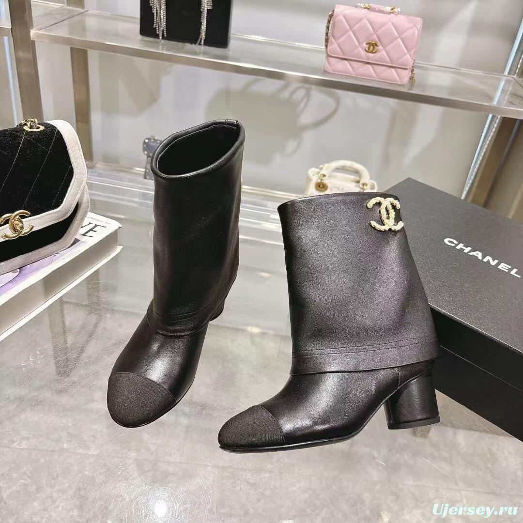 Chanel 2025/SS Runway Turn-Cuff Block Heel Straight Boots Tube Boots Classic Color Block - LY00400