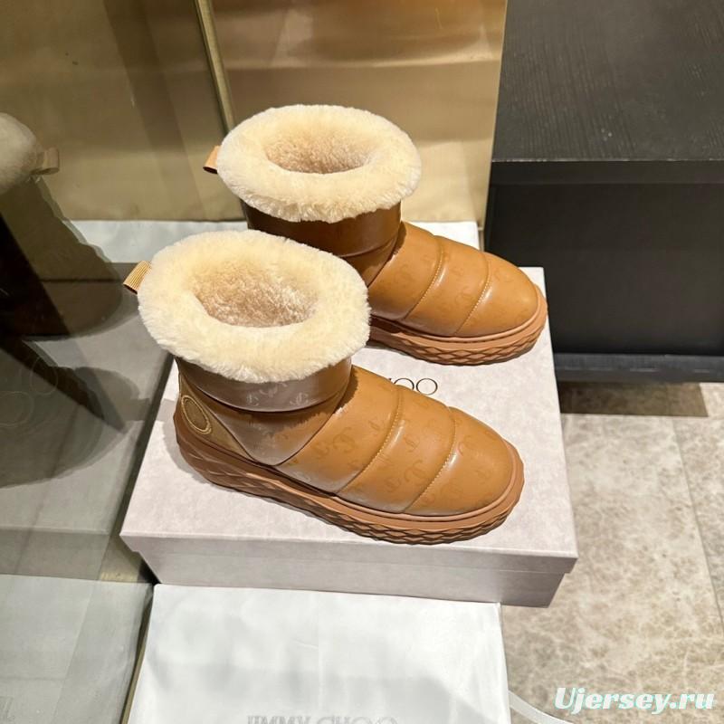 Jimmy Choo 2025 SS Casual White Sneakers with Genuine Wool Snow Boots - LY00340