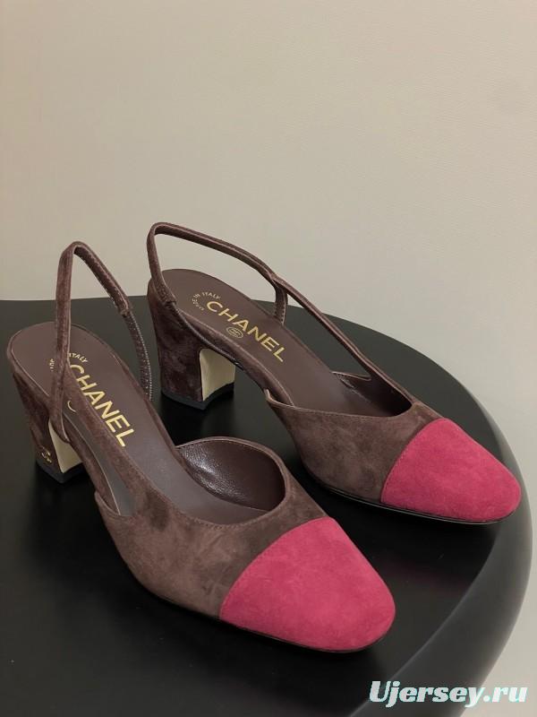 Chanel Sling-back Two-tone Suede Slingback Sandals Flat/Block Heel - KFY00280