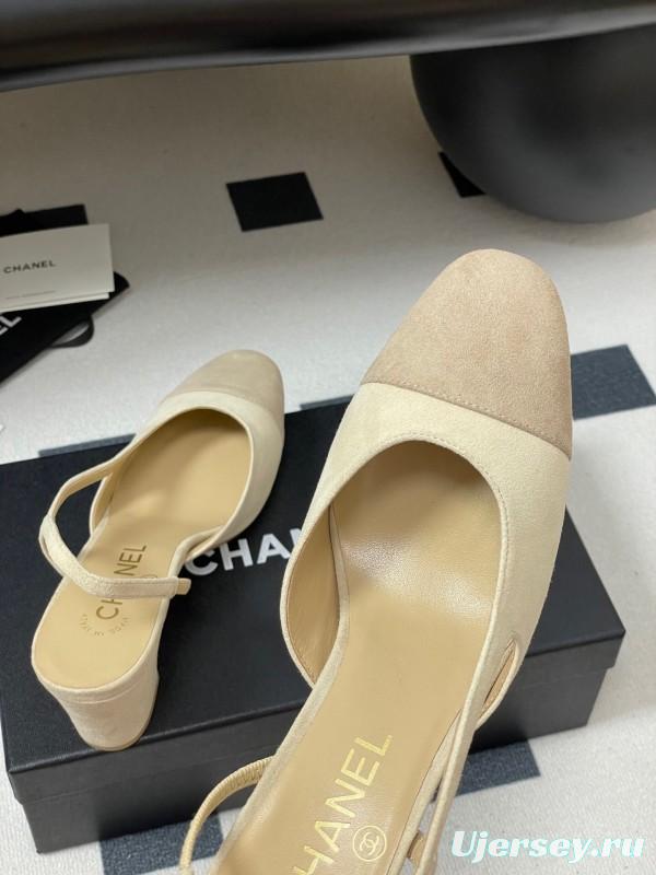 Chanel Sling-back Two-tone Suede Slingback Sandals Flat/Heeled - KFY00280