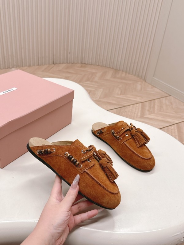 Miu Miu Fall/Winter 2025 Tassel Loafer Mule with Bead Accents - LY00320