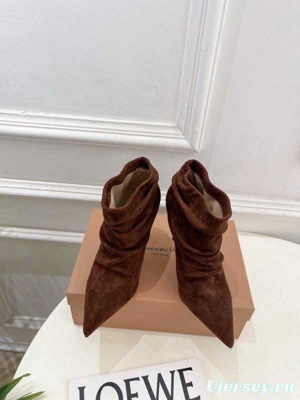 Gianvito Rossi Fall/Winter 2025 GR Pointed Toe Retro Pleated High Heel Ankle Boots - KFY00340