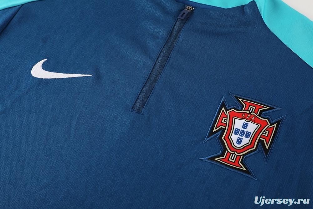 2025 Portugal Royal Blue Half Zipper Jacket+Long Pants