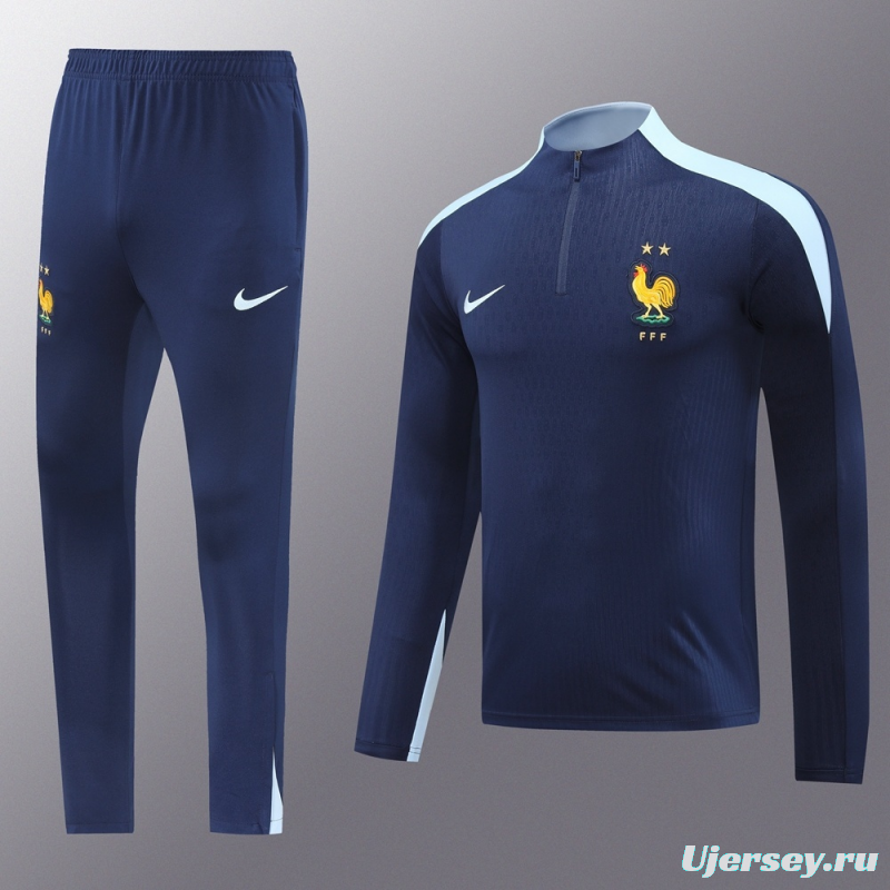 2025 France Royal Blue Half Zipper Jacket+Long Pants