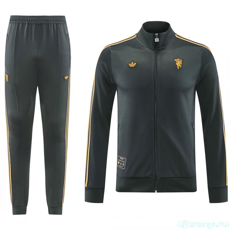 25/26 Manchester United 08 Dark Gray Half Zipper Jacket+Long Pants S-2XL
