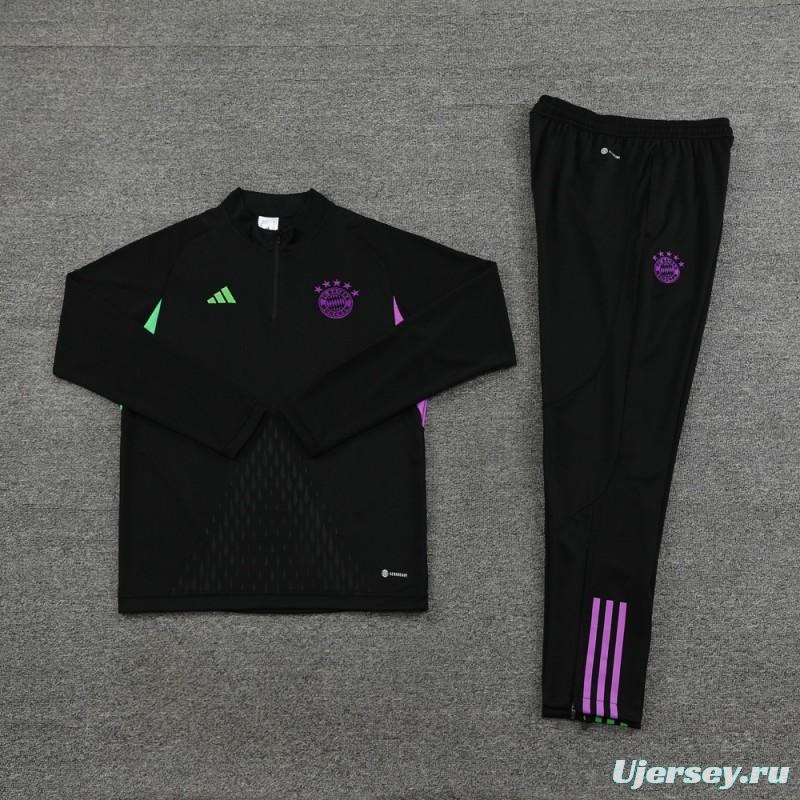23/24 Bayern Munich Black S-2XL Half Zipper Jacket+Long Pants