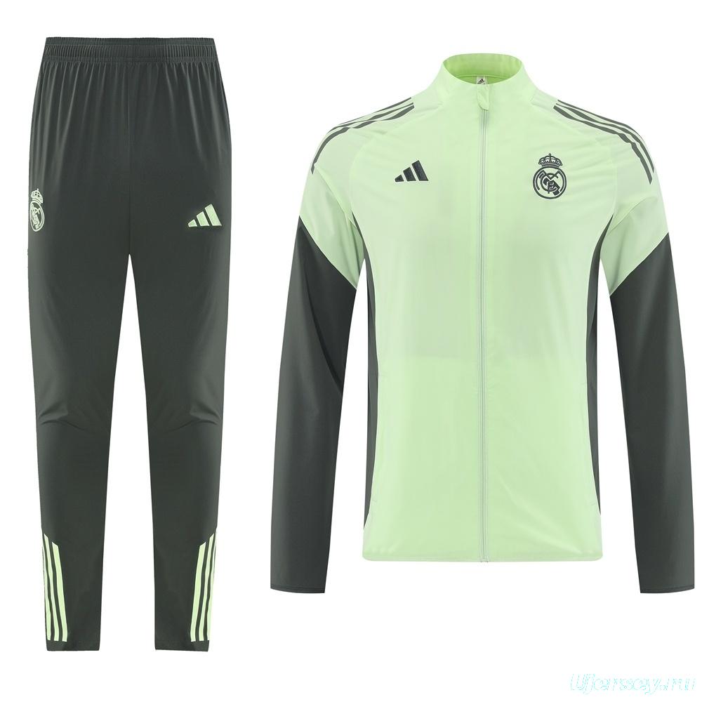 25/26 Real Madrid Light Green Half Zipper Jacket+Long Pants S-3XL