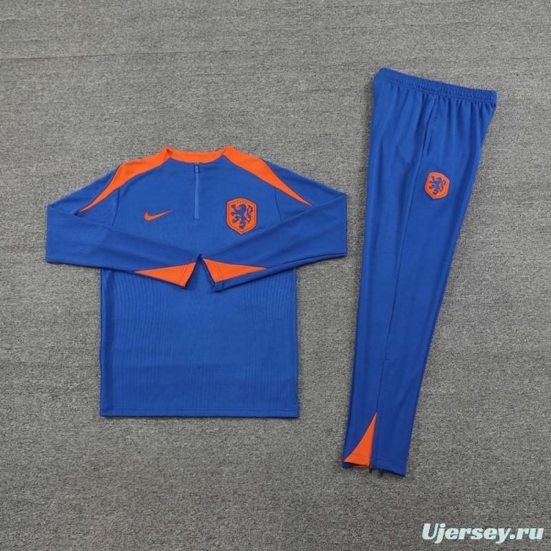2025 Netherlands Blue Half Zipper Jacket+Long Pants