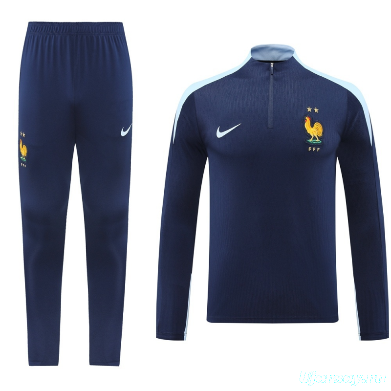 2025 France Royal Blue Half Zipper Jacket+Long Pants