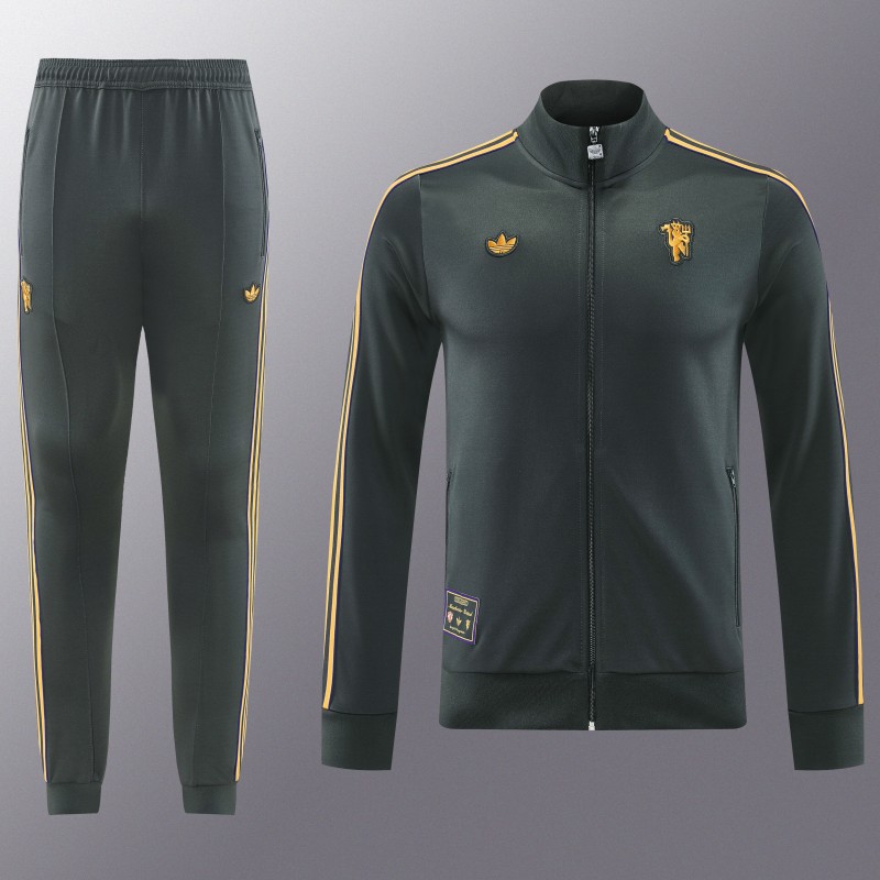 25/26 Manchester United 08 Dark Gray Half Zipper Jacket+Long Pants S-2XL